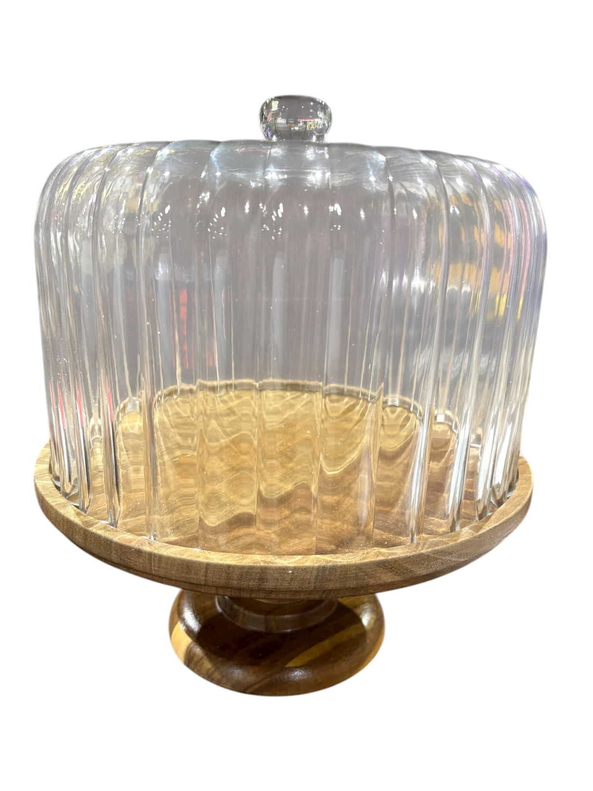 Creative Co Op, Wood, Cake Stand, Glass Dome, 13" H