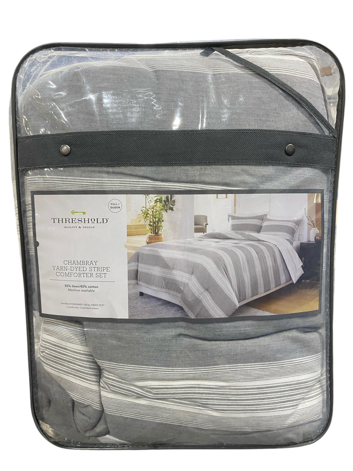 Threshold, Chambray, Yarn Dyed, Stripe, Comforter, 3 piece, Set - Freeman Liquidators