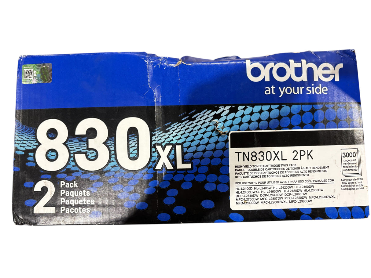 Brother, TN830XL, Black, High Yield, Toner, Cartridge, 2 Pack, Damaged Box