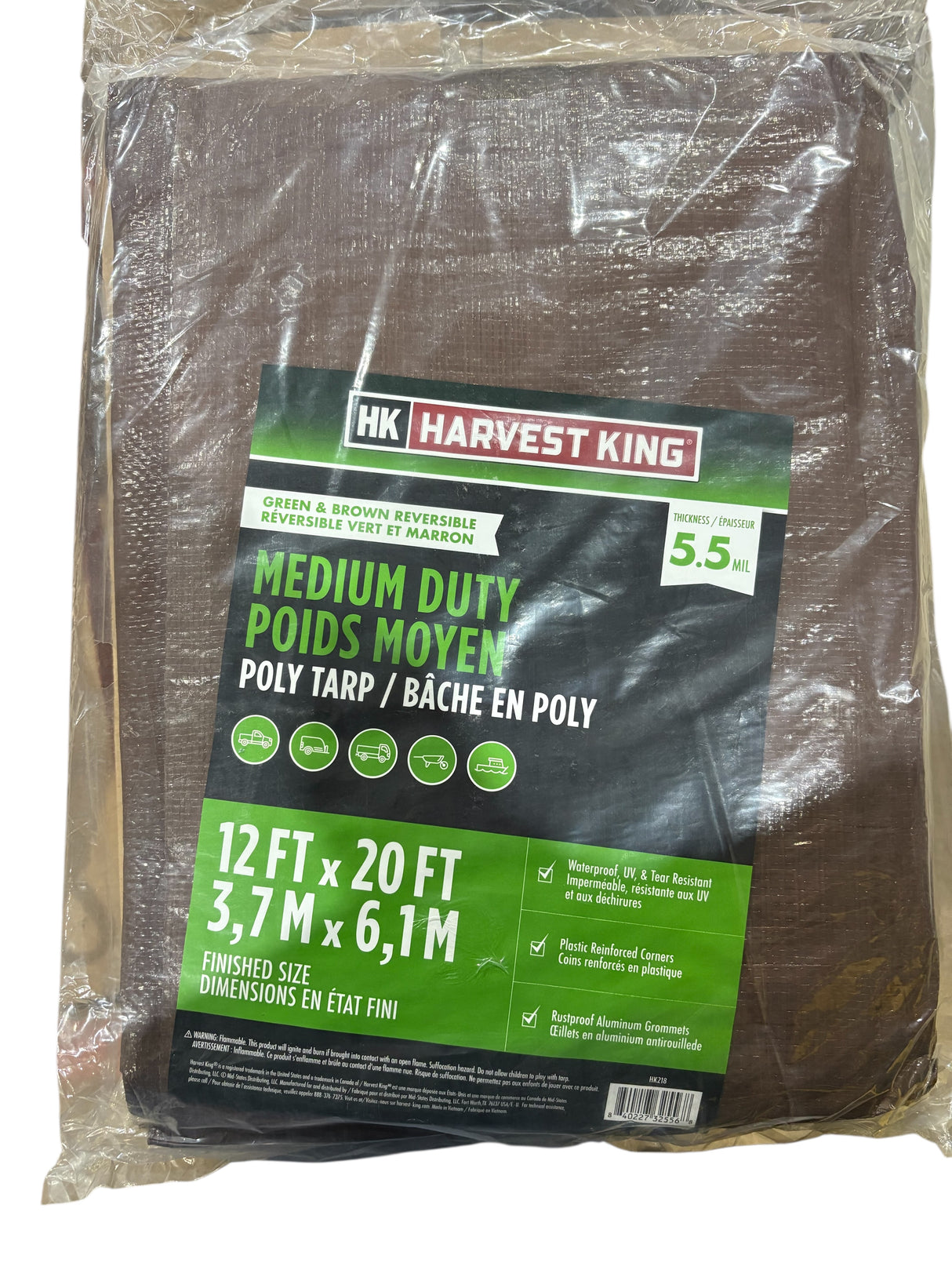 Harvest King, 12x20, Reversible, Poly Tarp, Brown/Green