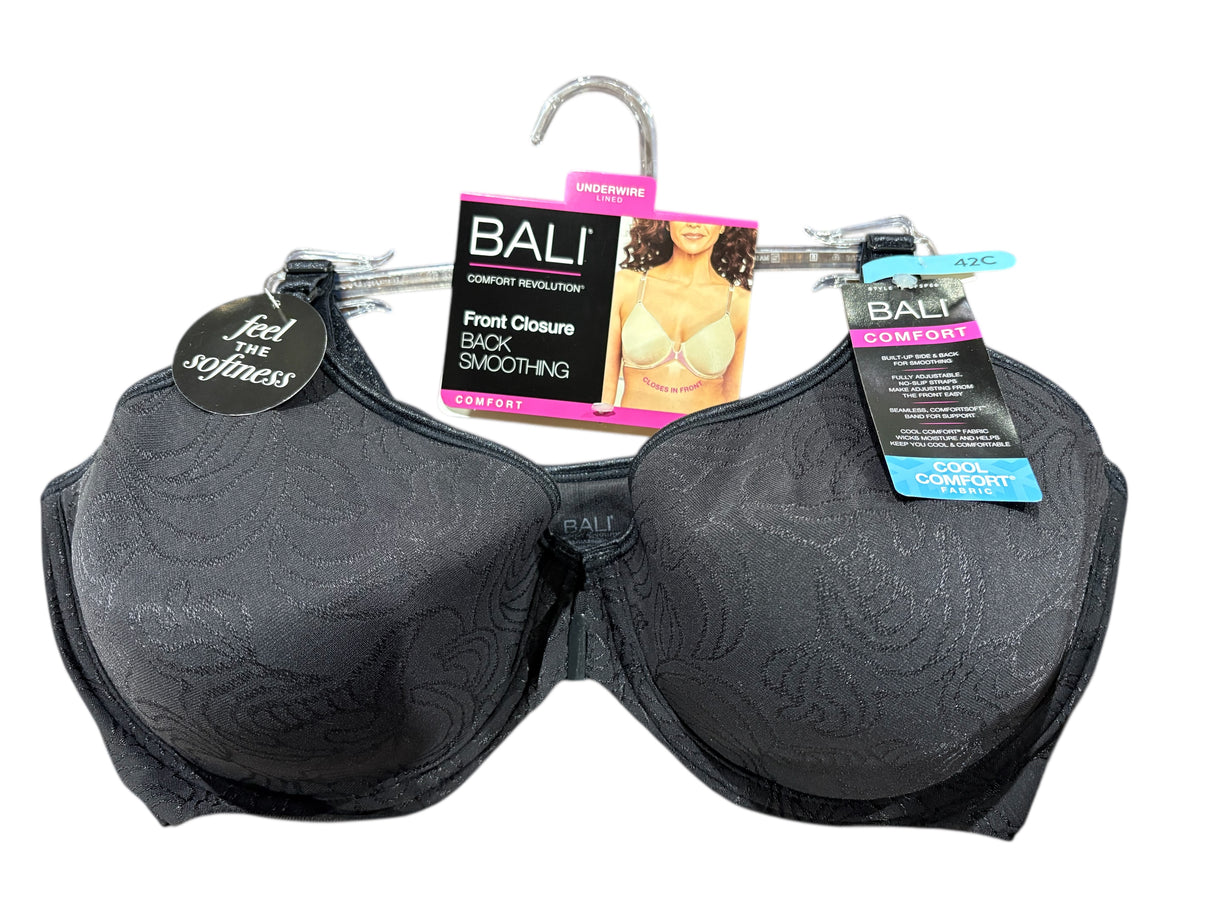 Bali, Underwire Lined, Front Closure, Bra, Black, 42C