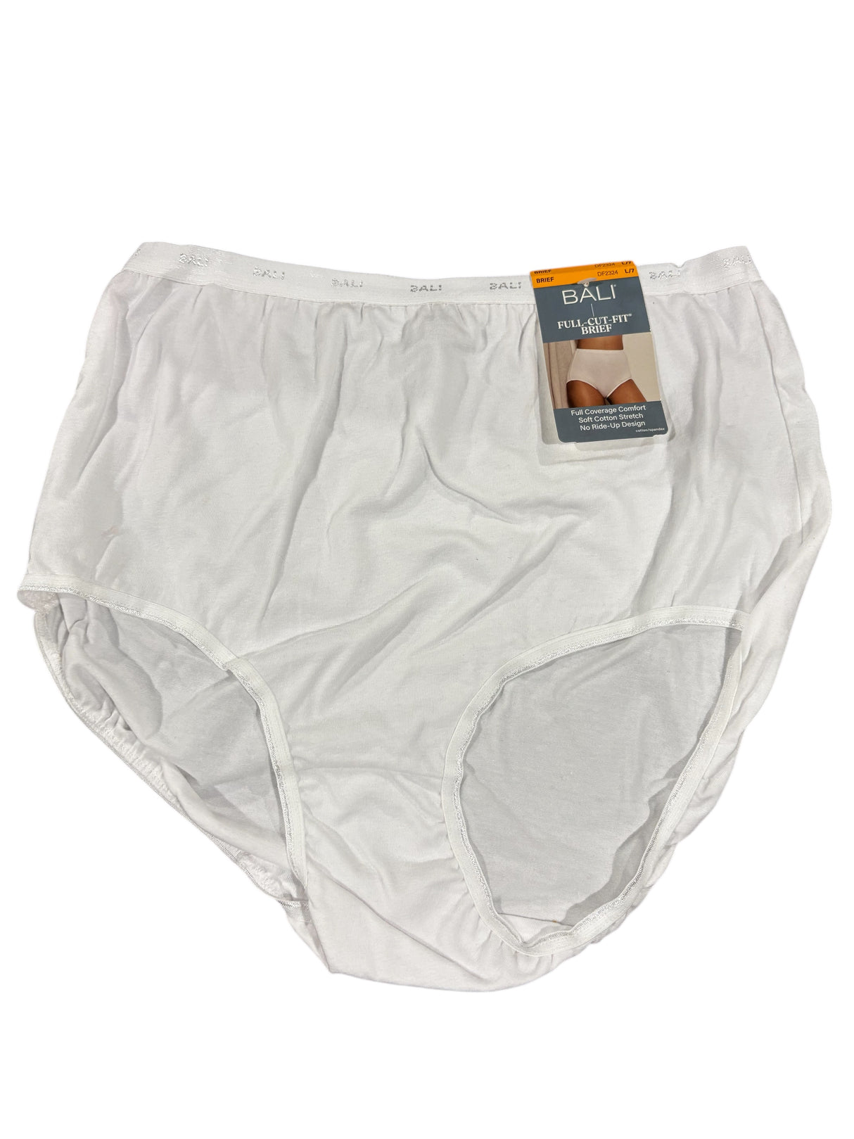 Bali, Full Cut Fit, Cotton, Brief, White, Large