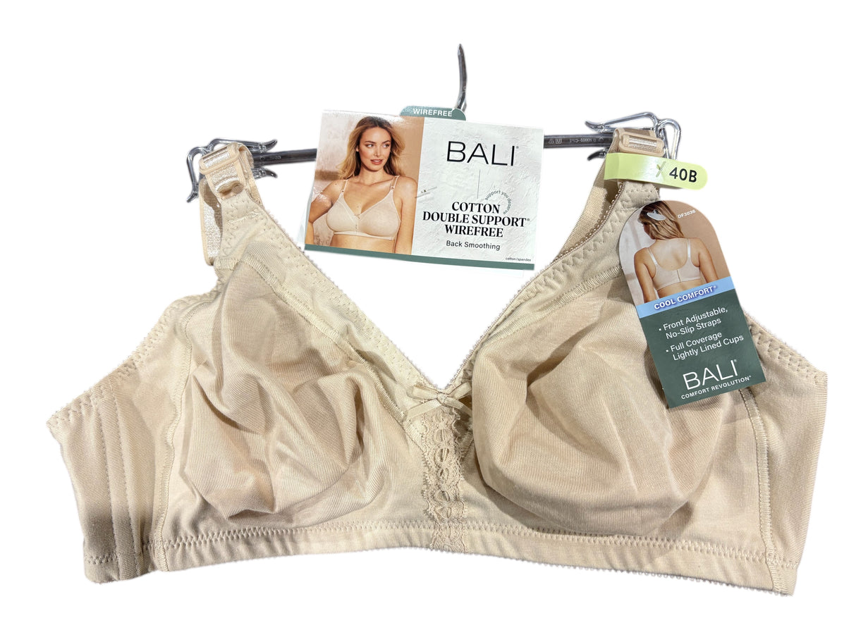 Bali, Cotton, Double Support, Wirefree, Bra, Tan, 40B