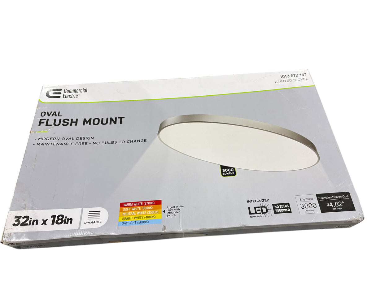 Commercial Electric, Oval, Flush Mount, Ceiling Light, 32"x18", Painted Nickel