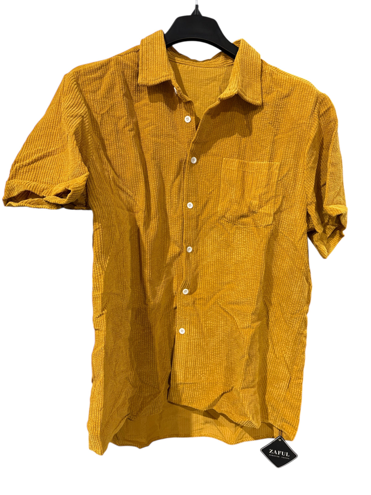 Zaful, Men's, Ribbed, Button Up, Shirt, Yellow, XXL