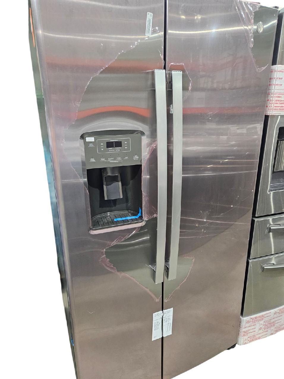 GE 25.3 cu.ft. Side by Side Refrigerator Stainless Steel Fingerprint Resistant GSS25GYPFS STORE PICKUP ONLY - Freeman Liquidators