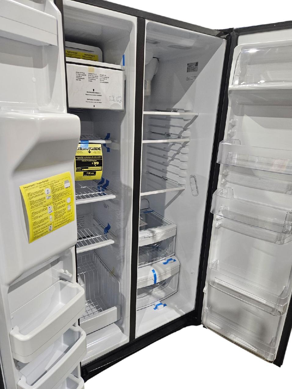 GE 25.3 cu.ft. Side by Side Refrigerator Stainless Steel Fingerprint Resistant GSS25GYPFS STORE PICKUP ONLY - Freeman Liquidators