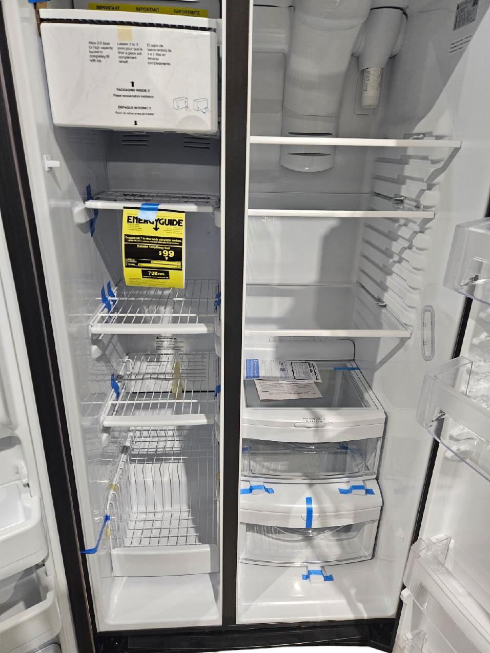 GE 25.3 cu.ft. Side by Side Refrigerator Stainless Steel Fingerprint Resistant GSS25GYPFS STORE PICKUP ONLY - Freeman Liquidators