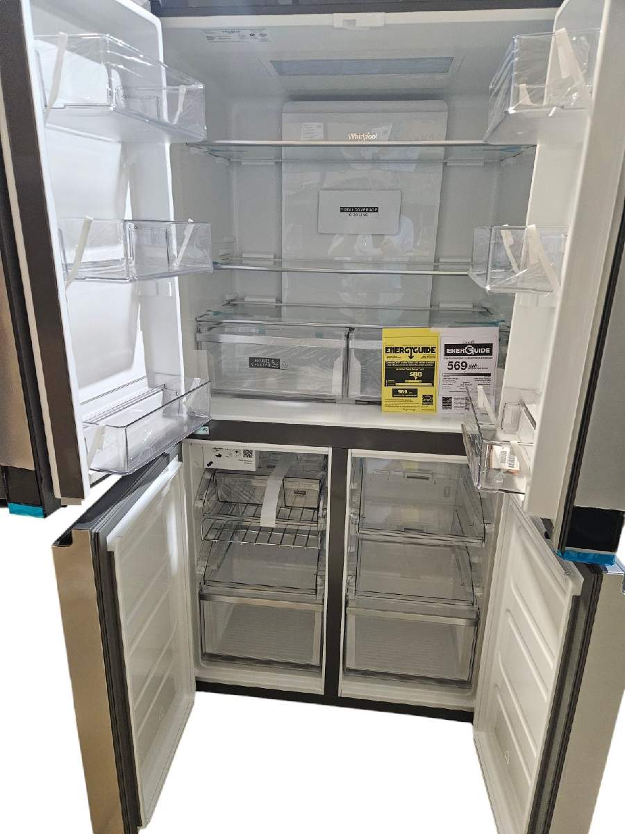 Whirlpool 19.4 cu.ft. 4 door Stainless Steel Refrigerator Fingerprint Resistant WRQACNKZ00 STORE PICKUP ONLY - Freeman Liquidators