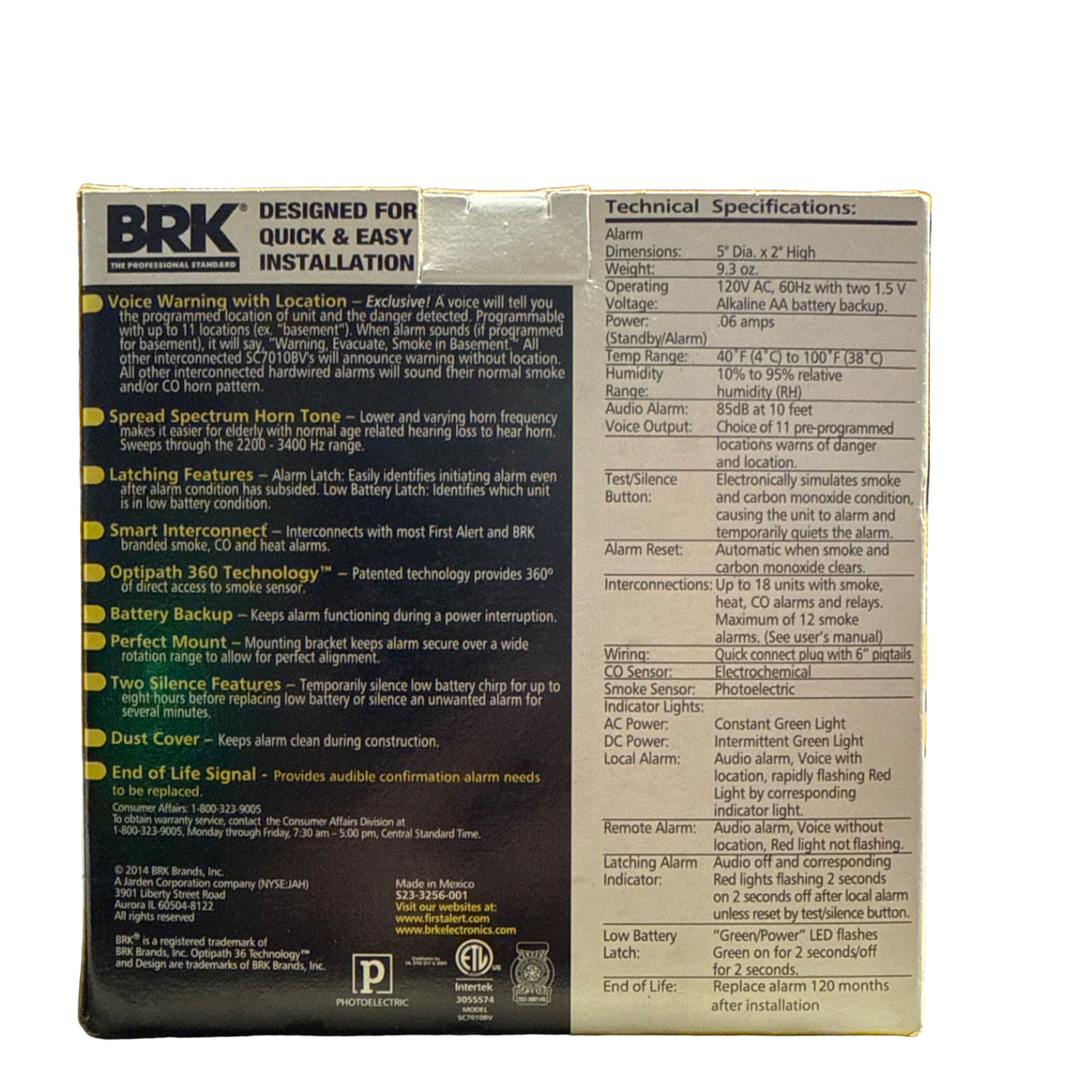 First Alert First Alert BRK SC7010BV Hardwired Talking Photoelectric Smoke and Carbon Monoxide (CO) Detector - Image 2