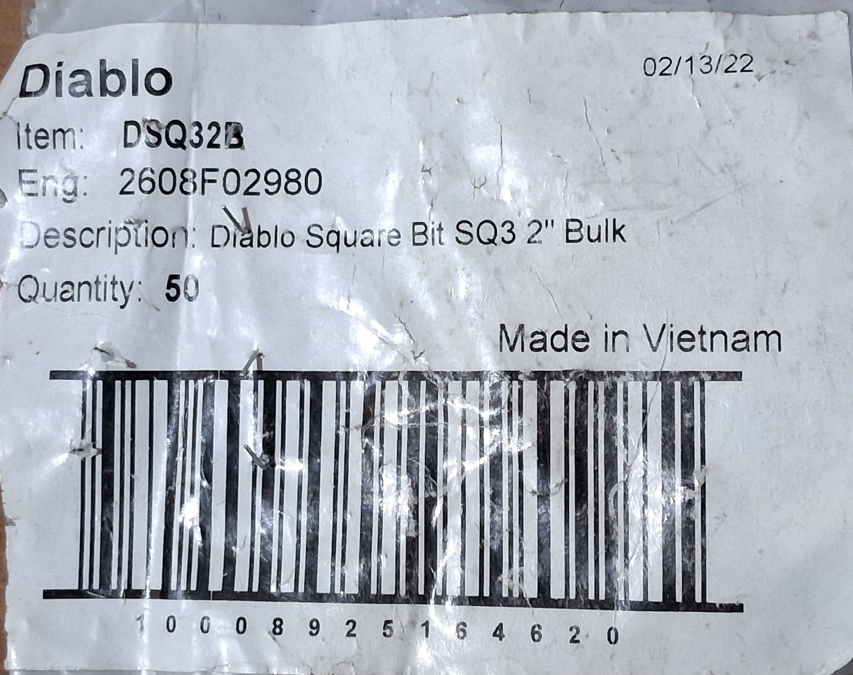 Diablo Square Bit SQ3 DSQ32B (2" Bag of 40)