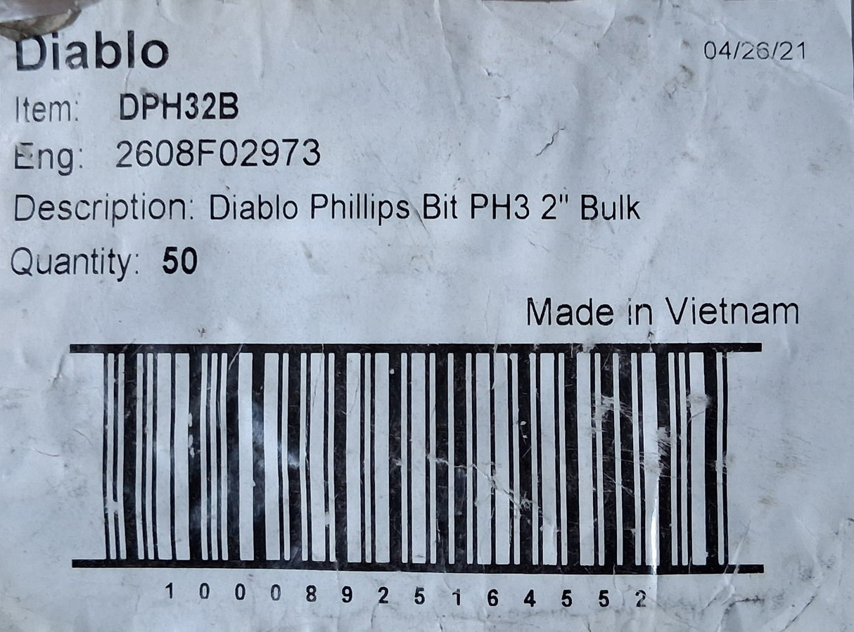 Diablo Phillips Bit PH3 2" DPH32B (Bag of 50)