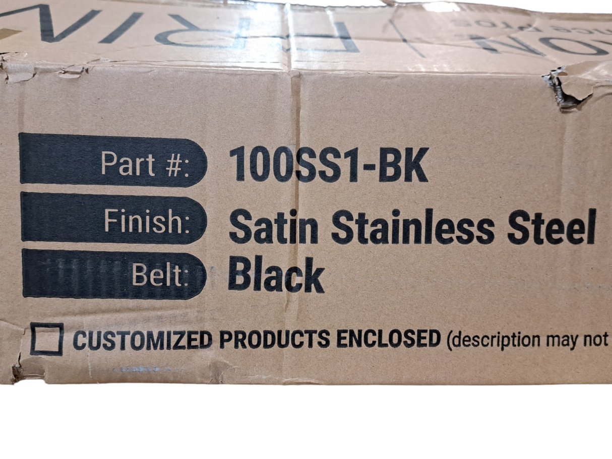 VISIONTRON, RETRACTA-BELT PRIME, 100SS1-BK, Barrier Post with Belt, Stainless Steel, Satin Stainless Steel, Sloped, 2 PK, Black Belt - FreemanLiquidators - [product_description]