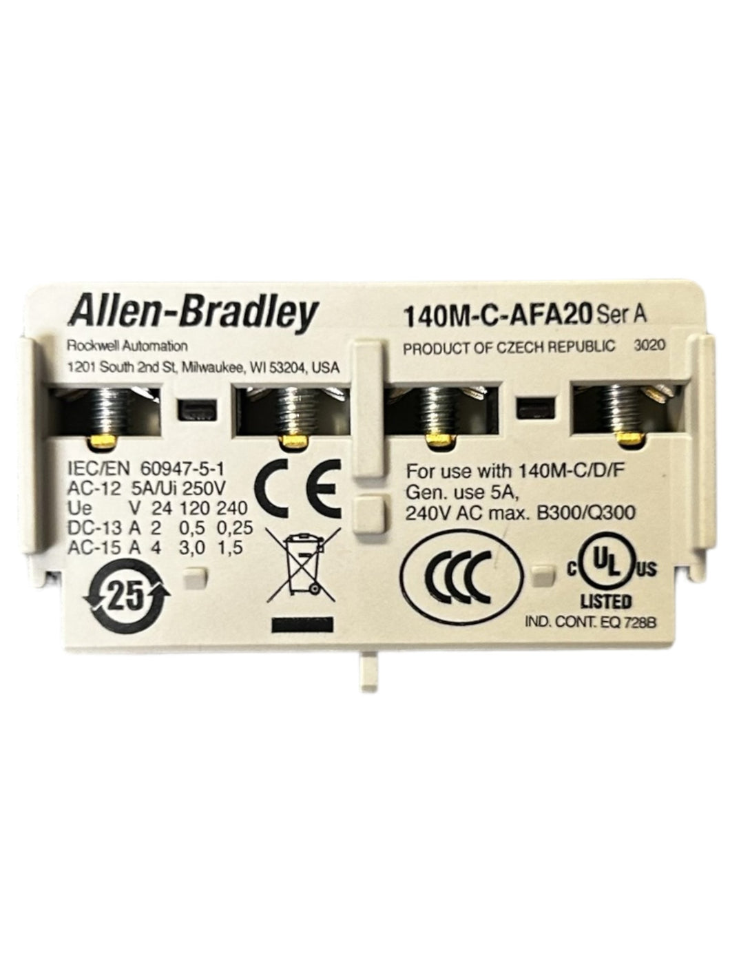 ALLEN BRADLEY, 140M-M-AFA20, INTERNAL AUXILIARY CONTACT - NEW IN ORIGINAL PACKAGING - FreemanLiquidators - [product_description]