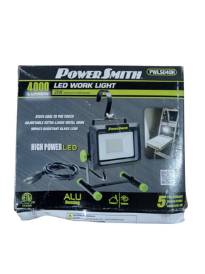 PowerSmith 4000 Lumen Portable LED Work Light with All Metal Stand and Sealed Switch for All Weather Flood Light  5 Year Warranty (PWLS040H)