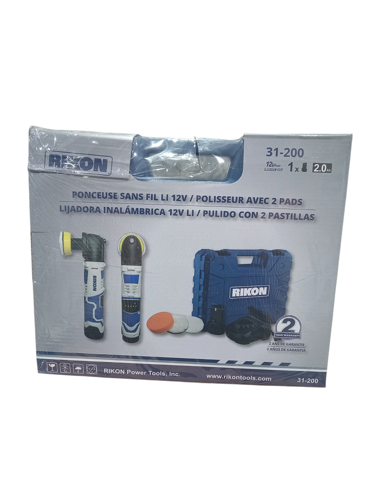 Rikon Power Tools 31-200 12V Lithium Cordless Sander & Polisher with 2 in. Pad