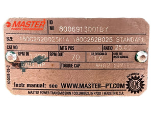 Master Power Transmission, 180C262B025K1A, Right Angle Reducer- NEW NO BOX - FreemanLiquidators - [product_description]