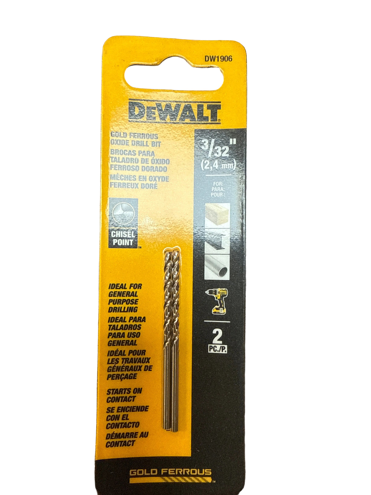 Dewalt 3/32” drill bit gold ferrous oxide