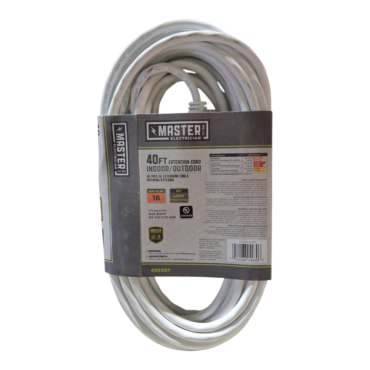 Master Electrician 02356-01ME 40 ft. White Round Vinyl Outdoor Extension Cord - Image 2