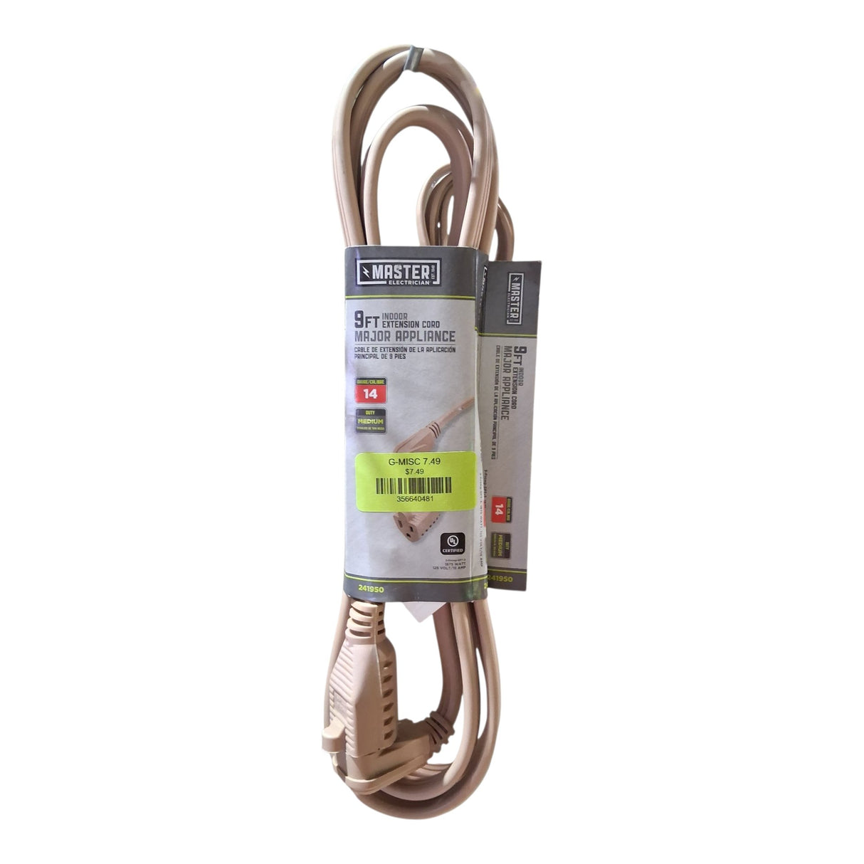Master Electronics Master Electrician 03533ME 9 ft. Beige Air Conditioner-Major Appliance Cord - Image 1