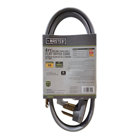 Master Electrician 09124ME 4 ft. Gray Flat Dryer Cord - Image 2