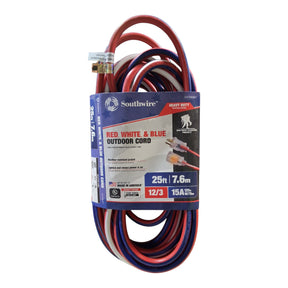 Southwire Patriotic Indoor and Outdoor 25 ft. L Blue/Red/White Extension Cord 12/3 SJTW - Image 1