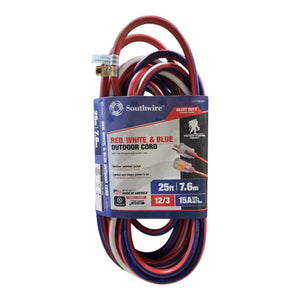 Southwire Patriotic Indoor and Outdoor 25 ft. L Blue/Red/White Extension Cord 12/3 SJTW - Image 1