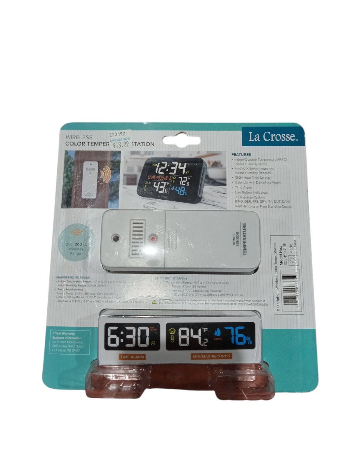 La Crosse 308-159-cbp Wireless Color Temperature Station - Image 1
