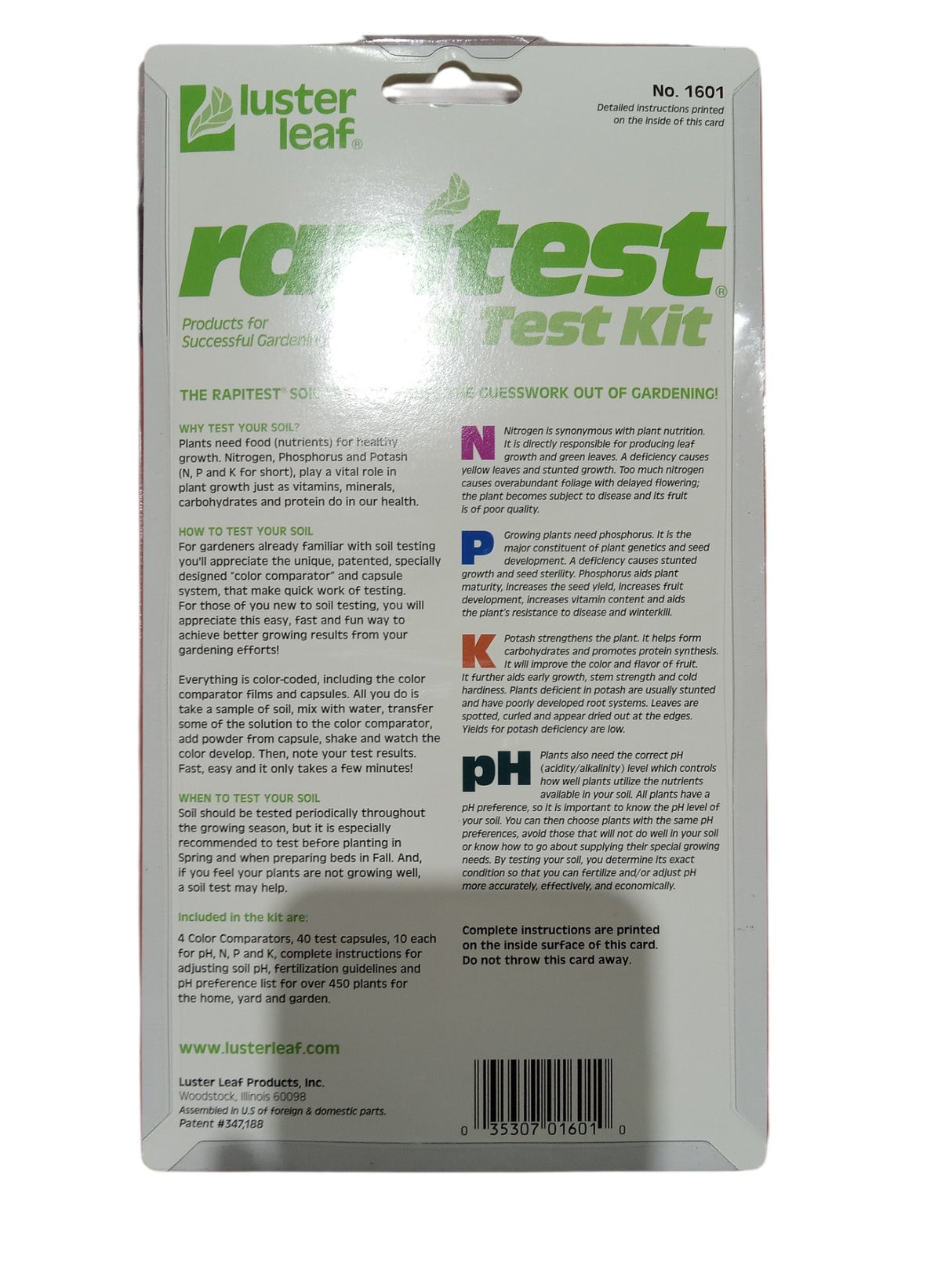 Luster Leaf 1601 Rapitest Test Kit for Soil pH, Nitrogen, Phosphorous and Potash, 1 Pack - Image 2
