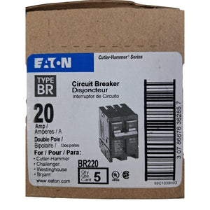 Eaton BR220 — 20A 2‑Pole Plug‑On Circuit Breaker, 120/240V - Image 1