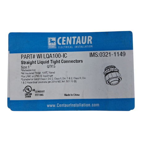 CENTAUR 1" STRAIGHT LIQUID TIGHT CONNECTOR WI LQA100-IC (20 Pack) - Image 1