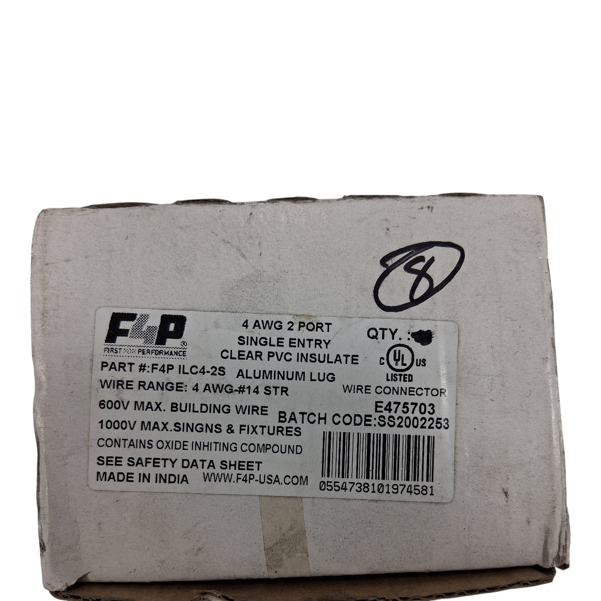 F4P ILC4‑25 — 4 AWG 2‑Port Single‑Entry Clear Aluminum Lug - Image 1