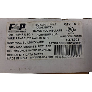 F4P IL2/0‑3 — 2/0 AWG 3‑Port Dual‑Entry UV‑Black Aluminum Lug - Image 1