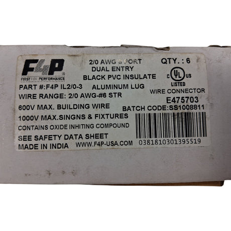 F4P IL2/0‑3 — 2/0 AWG 3‑Port Dual‑Entry UV‑Black Aluminum Lug - Image 1