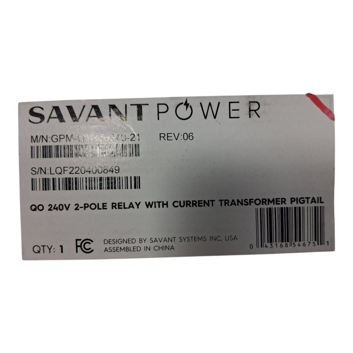 SAVANT 240V 2 POLE RELAY WITH CURRENT TRANSFORMER PIGTAIL - Image 1