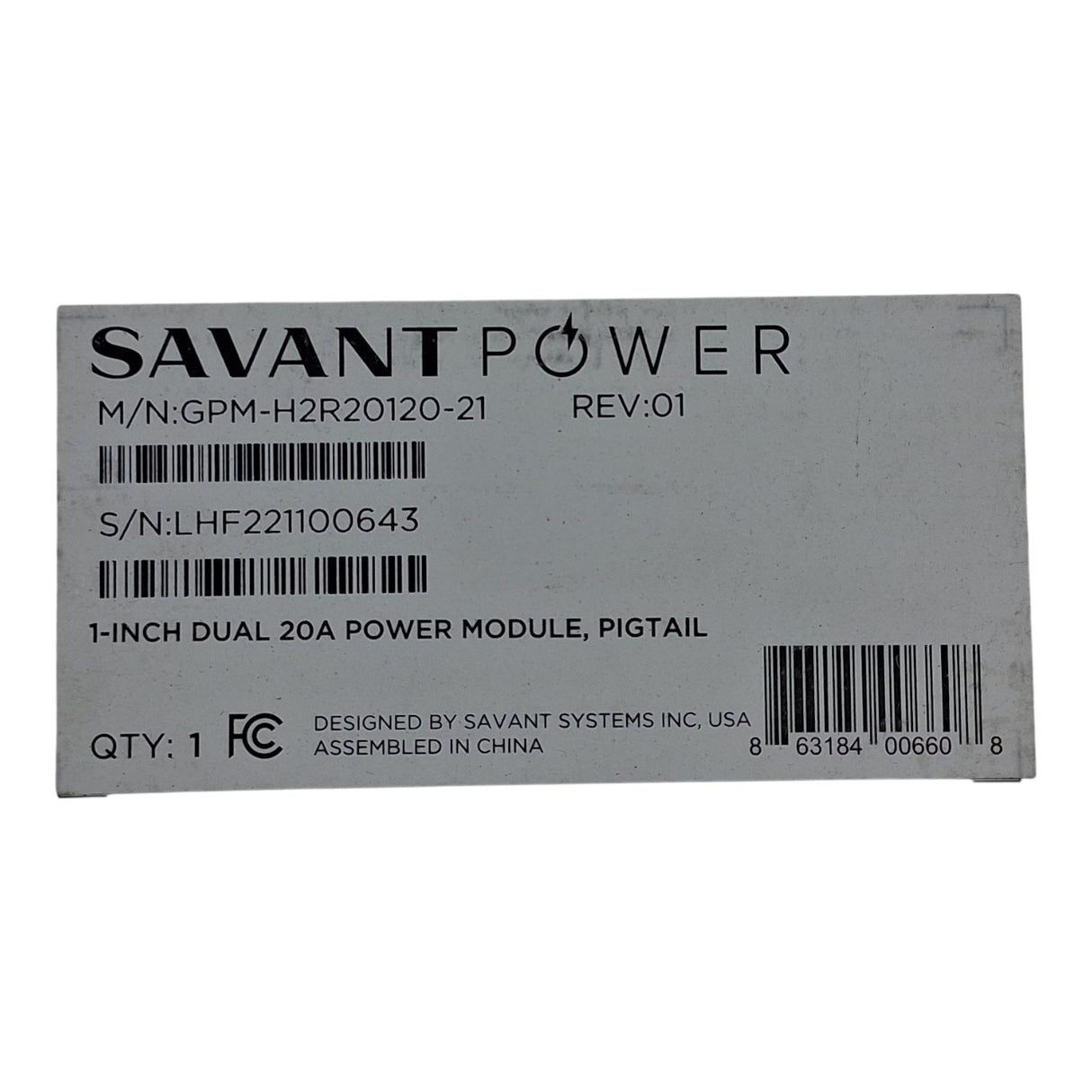 SAVANT 1" DUAL20A POWER MODULE, PIGTAIL - Image 1