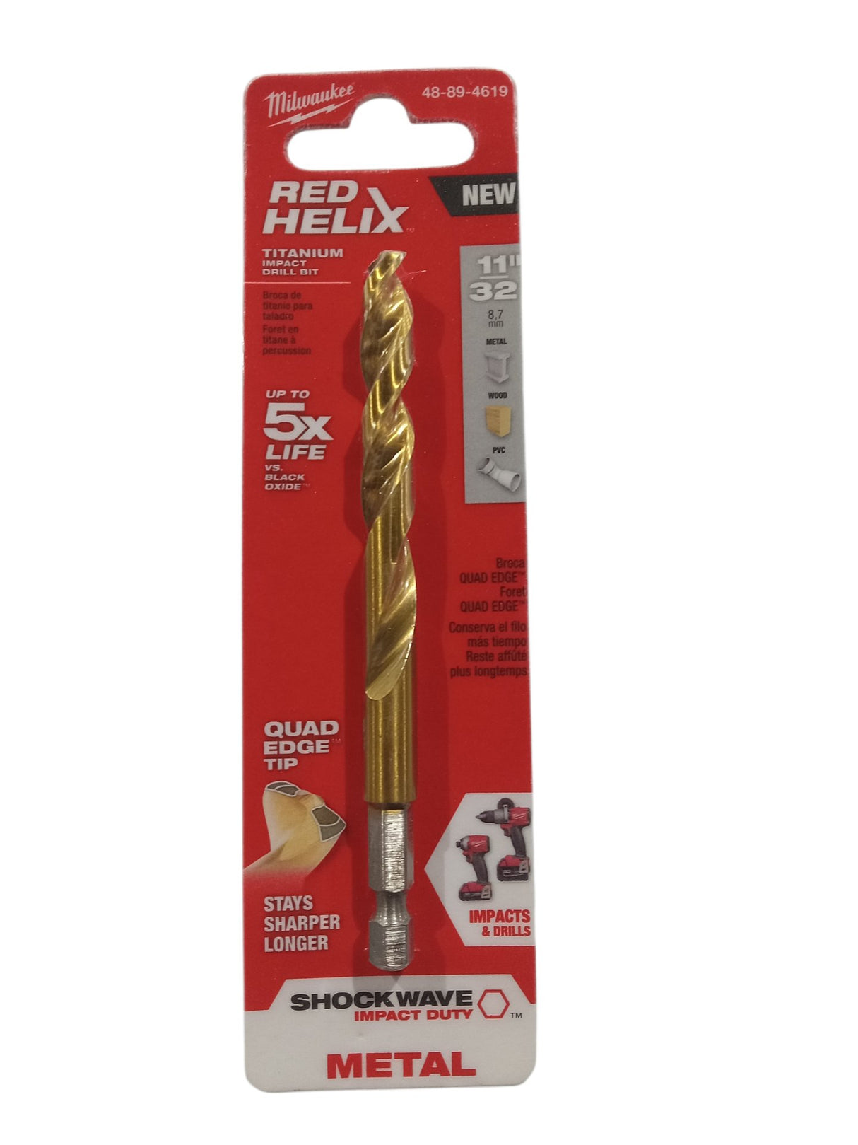 Milwaukee Tool 11/32  SHOCKWAVE RED HELIX Titanium Drill Bit - Image 1