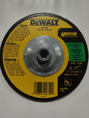 DeWalt T27 Depressed Center Wheel  7x1/4x5/8 -11  C24R Grit  10/PK (115-DW4759) - Image 1