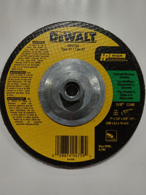 DeWalt T27 Depressed Center Wheel  7x1/4x5/8 -11  C24R Grit  10/PK (115-DW4759) - Image 1