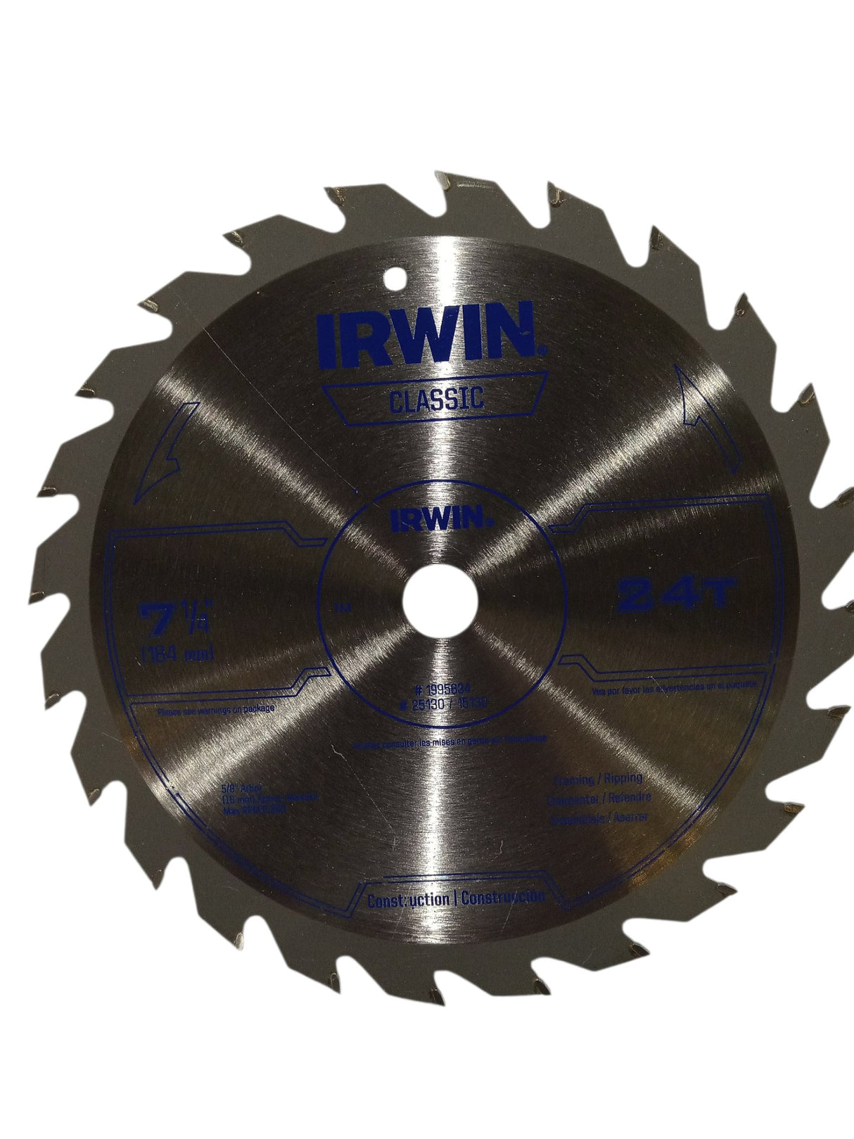 Irwin Tools Irwin 25130 Classic Series Circular Saw Blade 24T 7-1/4" (Pack of 10) - Image 1