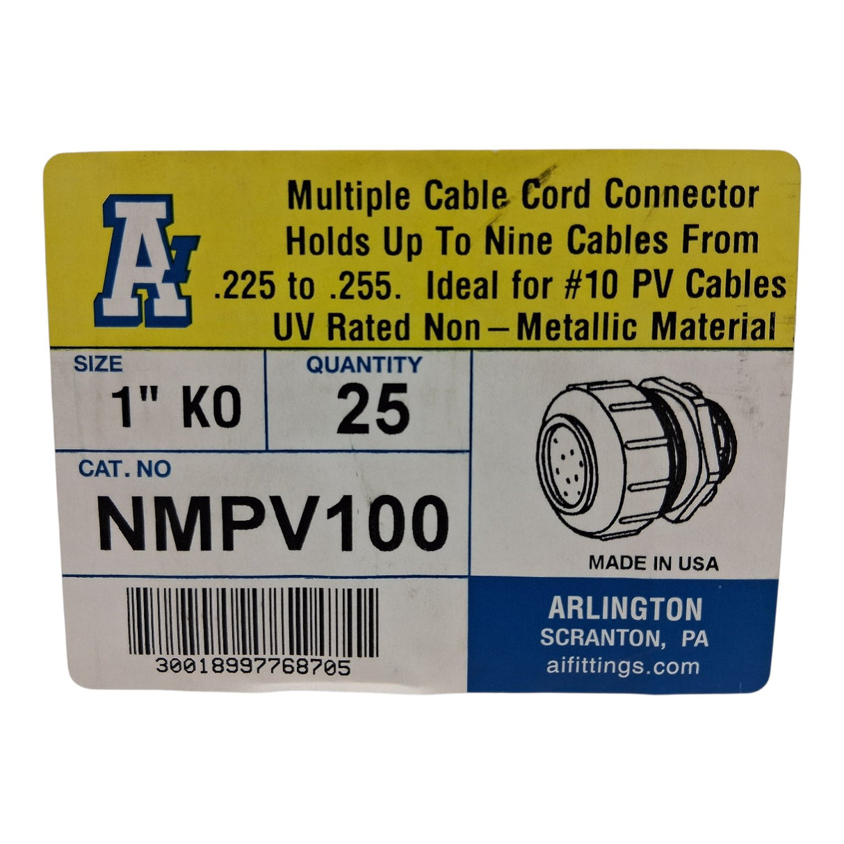 Arlington NMPV100 — 1" Non‑Metallic Multi‑Cable Connector (25‑Pack) - Image 1