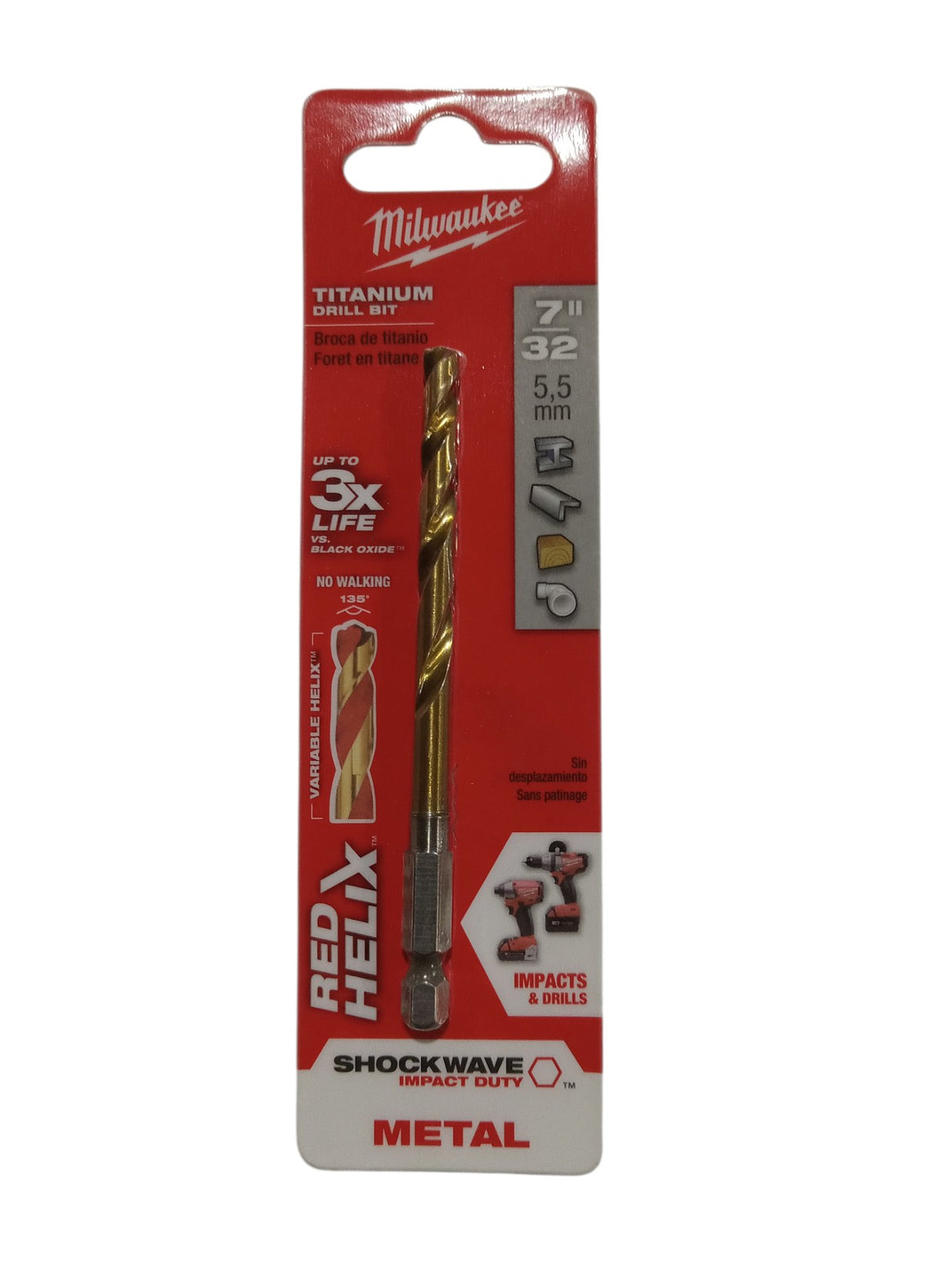 Milwaukee Tool 7/32  SHOCKWAVE RED HELIX Titanium Drill Bit - Image 1