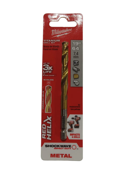 Milwaukee Tool 19/64  SHOCKWAVE RED HELIX Titanium Drill Bit - Image 1