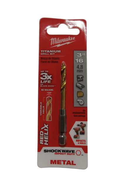 Milwaukee Electric Tool 48-89-4609 Impact Drill Bit, 3/16" Diameter x 3" L, 1-1/8" 35 Degree Helix Flute, 1/4" Hex Shank, 135 Degree - Image 1