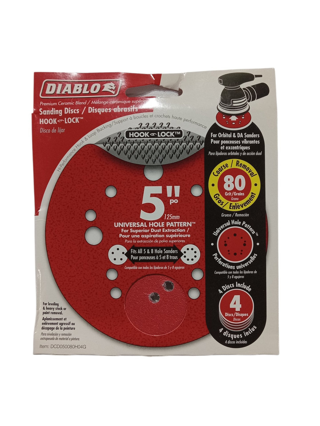Diablo 5 in. Ceramic Blend Hook and Lock Sanding Disc 80 Grit Coarse 4 pk - Image 1