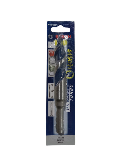 Bosch BlueGranite Turbo 3/4 in. Dia. x 6 in. L Carbide Tipped Hammer Drill Bit 1/4 in. Round Shank - Image 1