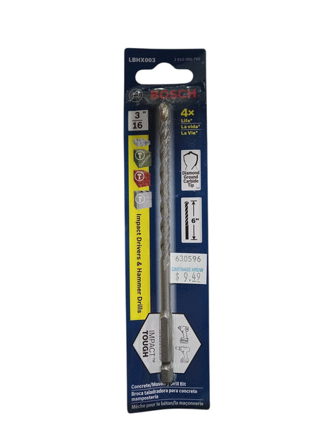 Bosch 3/16 In. X 6 In. Hex Shank Hammer Drill Masonry Bit LBHX003 (B08Y9B93RQ) - Image 1