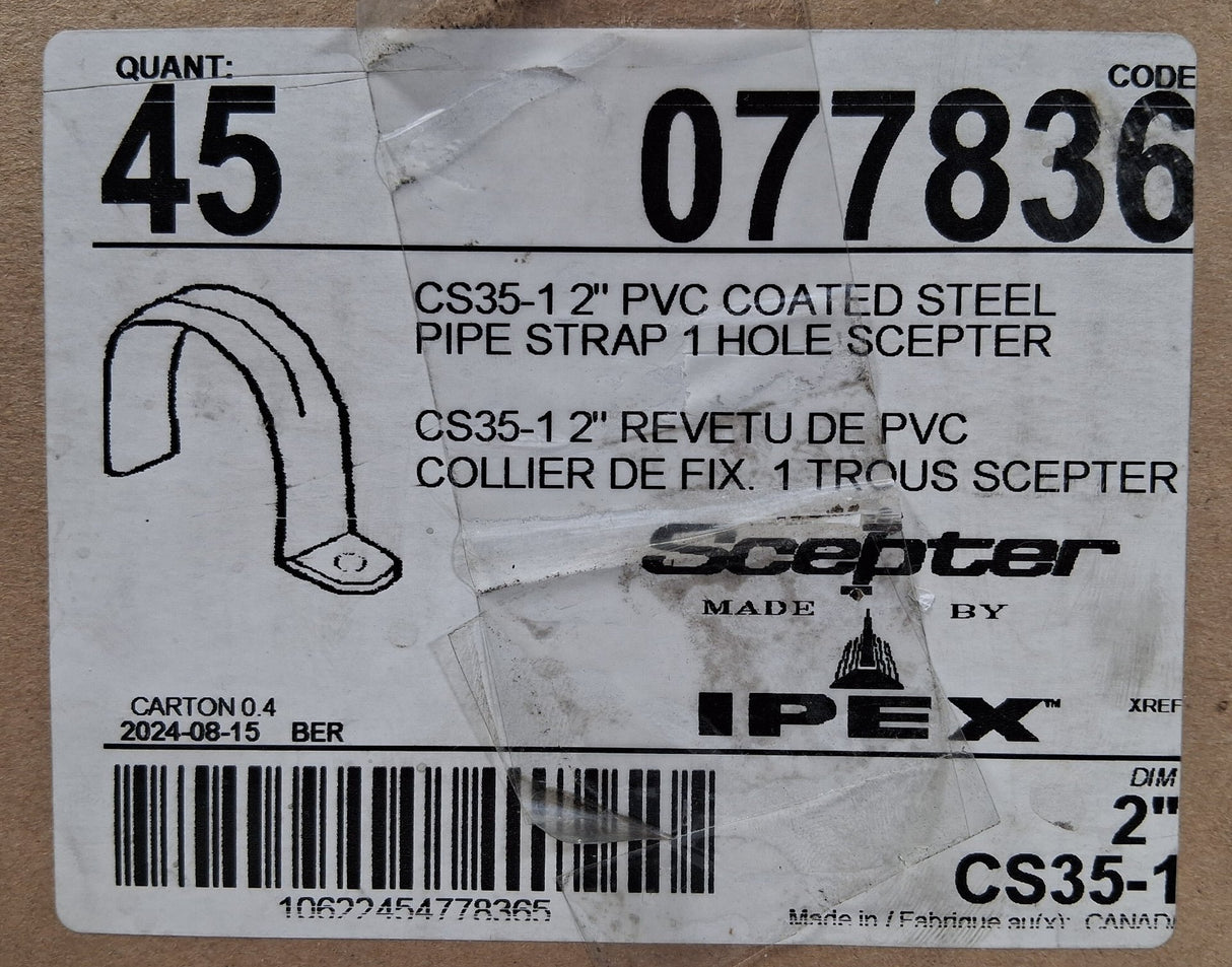 SCEPTER CS35-1 2" PVC COATED STEEL PIPE STRAP 1 HOLE 077836 - Image 2