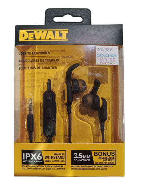 DeWalt Jobsite 3.5 mm Plug Earphone 1 pk - Image 1