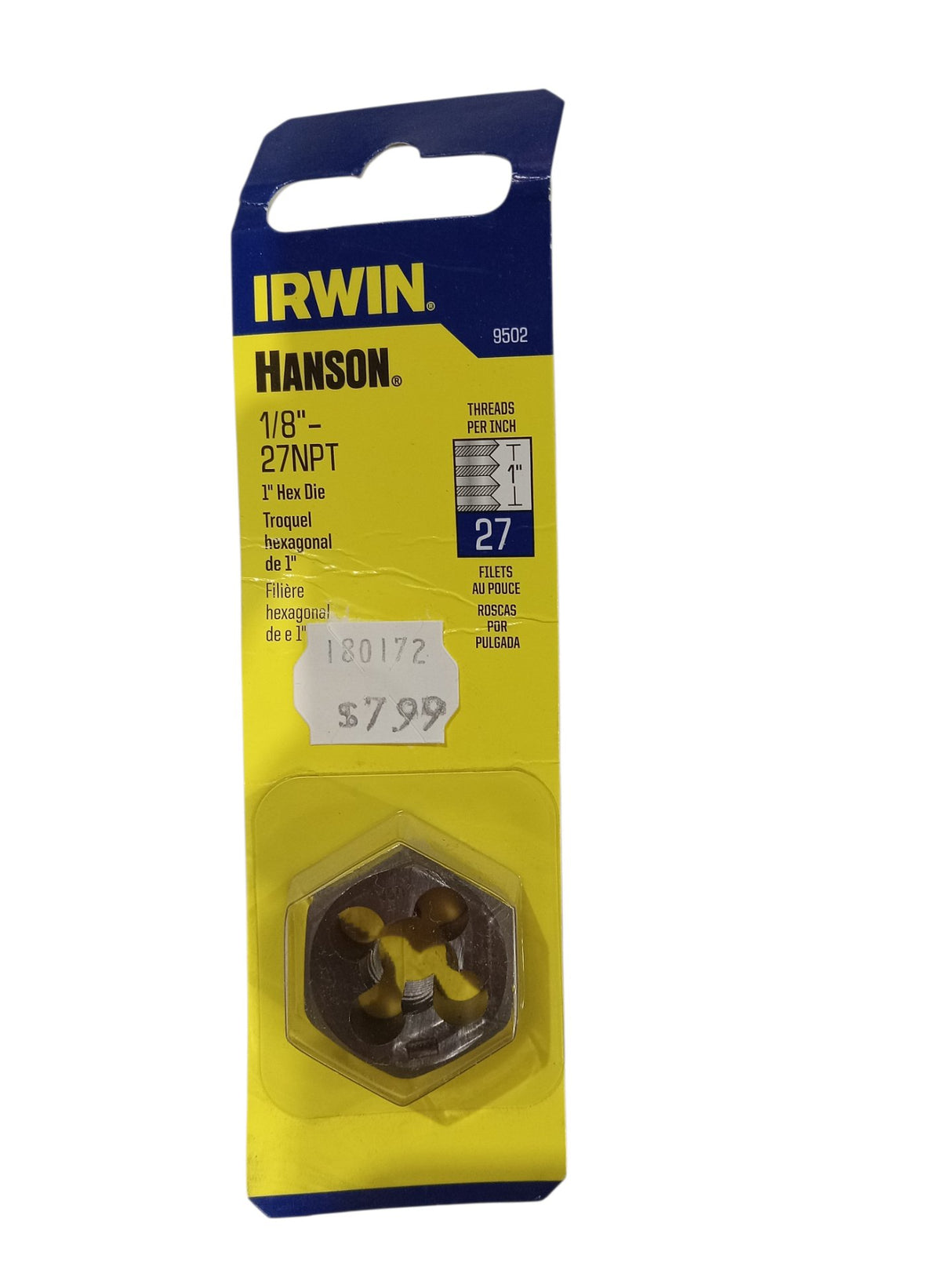 Irwin, 9502ZR 1/8" x 27 NPT Hex Die - Image 1